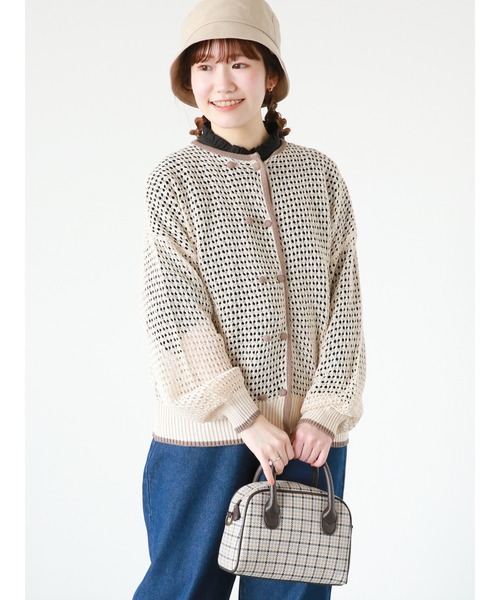 ehka sopo（エヘカソポ）の「◎パイピング透かし編みカーディガン（カーディガン/ボレロ・レディース・ブラック/グリーン/キナリ・ﾌﾘ-）」の9枚目の写真