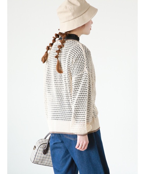 ehka sopo（エヘカソポ）の「◎パイピング透かし編みカーディガン（カーディガン/ボレロ・レディース・ブラック/グリーン/キナリ・ﾌﾘ-）」の5枚目の写真