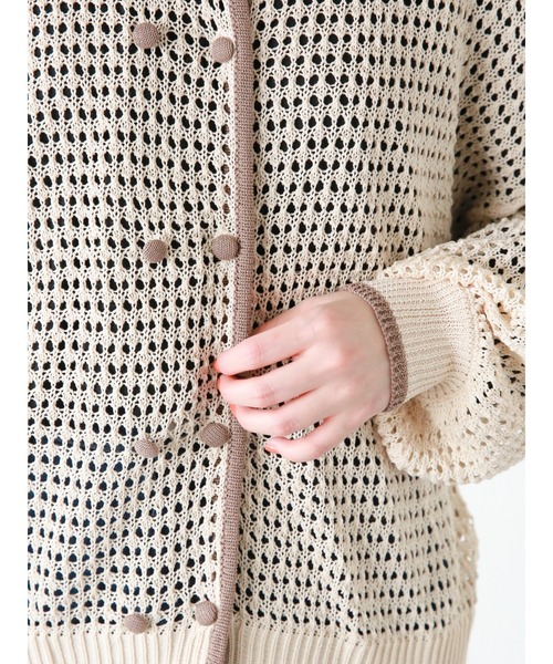 ehka sopo（エヘカソポ）の「◎パイピング透かし編みカーディガン（カーディガン/ボレロ・レディース・ブラック/グリーン/キナリ・ﾌﾘ-）」の12枚目の写真