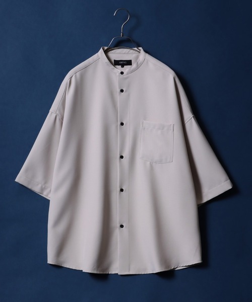 ANPAS(アンパス)の「ANPAS Twill Fabric Oversized Drop Shoulder Band Collar Shirt/ANPAS 別注 ツイル オーバーサイズ ドロップショルダー バンドカラーシャツ 半袖シャツ メンズ ワイドシルエット(シャツ/ブラウス・メンズ・ベージュ系その他/ホワイト系その他/ブラック/ホワイト/グレー系その他/ブラック系その他/ベージュ/ライトグレー・L/M)」の7枚目の写真