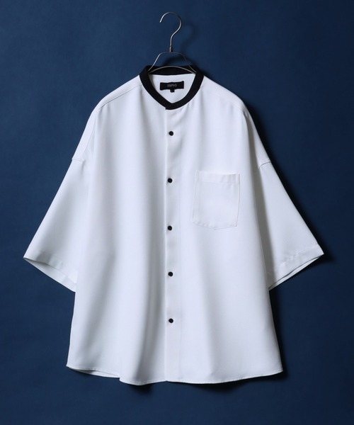ANPAS(アンパス)の「ANPAS Twill Fabric Oversized Drop Shoulder Band Collar Shirt/ANPAS 別注 ツイル オーバーサイズ ドロップショルダー バンドカラーシャツ 半袖シャツ メンズ ワイドシルエット(シャツ/ブラウス・メンズ・ベージュ系その他/ホワイト系その他/ブラック/ホワイト/グレー系その他/ブラック系その他/ベージュ/ライトグレー・L/M)」の1枚目の写真