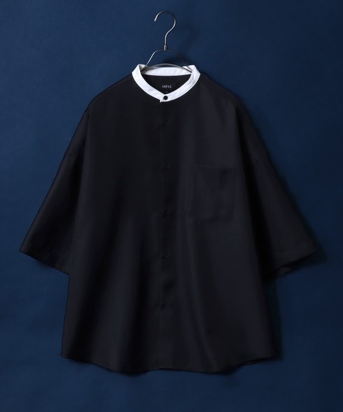 ANPAS(アンパス)の「ANPAS Twill Fabric Oversized Drop Shoulder Band Collar Shirt/ANPAS 別注 ツイル オーバーサイズ ドロップショルダー バンドカラーシャツ 半袖シャツ メンズ ワイドシルエット(シャツ/ブラウス・メンズ・ベージュ系その他/ホワイト系その他/ブラック/ホワイト/グレー系その他/ブラック系その他/ベージュ/ライトグレー・L/M)」の4枚目の写真