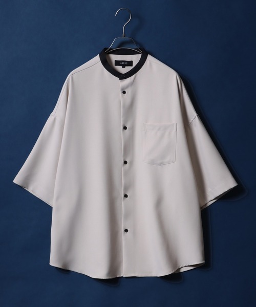 ANPAS(アンパス)の「ANPAS Twill Fabric Oversized Drop Shoulder Band Collar Shirt/ANPAS 別注 ツイル オーバーサイズ ドロップショルダー バンドカラーシャツ 半袖シャツ メンズ ワイドシルエット(シャツ/ブラウス・メンズ・ベージュ系その他/ホワイト系その他/ブラック/ホワイト/グレー系その他/ブラック系その他/ベージュ/ライトグレー・L/M)」の8枚目の写真
