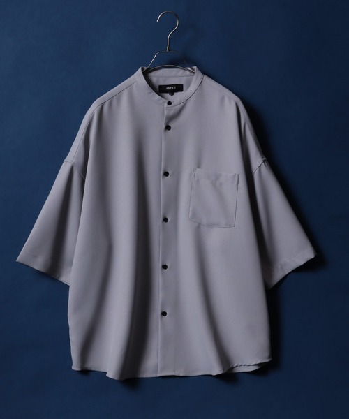 ANPAS(アンパス)の「ANPAS Twill Fabric Oversized Drop Shoulder Band Collar Shirt/ANPAS 別注 ツイル オーバーサイズ ドロップショルダー バンドカラーシャツ 半袖シャツ メンズ ワイドシルエット(シャツ/ブラウス・メンズ・ベージュ系その他/ホワイト系その他/ブラック/ホワイト/グレー系その他/ブラック系その他/ベージュ/ライトグレー・L/M)」の5枚目の写真