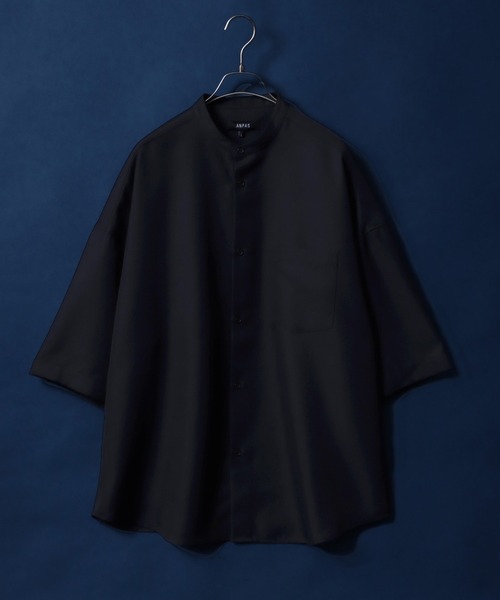 ANPAS(アンパス)の「ANPAS Twill Fabric Oversized Drop Shoulder Band Collar Shirt/ANPAS 別注 ツイル オーバーサイズ ドロップショルダー バンドカラーシャツ 半袖シャツ メンズ ワイドシルエット(シャツ/ブラウス・メンズ・ベージュ系その他/ホワイト系その他/ブラック/ホワイト/グレー系その他/ブラック系その他/ベージュ/ライトグレー・L/M)」の3枚目の写真