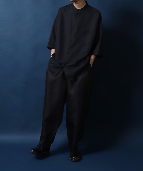 ANPAS(アンパス)の「ANPAS Twill Fabric Oversized Drop Shoulder Band Collar Shirt/ANPAS 別注 ツイル オーバーサイズ ドロップショルダー バンドカラーシャツ 半袖シャツ メンズ ワイドシルエット(シャツ/ブラウス・メンズ・ベージュ系その他/ホワイト系その他/ブラック/ホワイト/グレー系その他/ブラック系その他/ベージュ/ライトグレー・L/M)」の21枚目の写真
