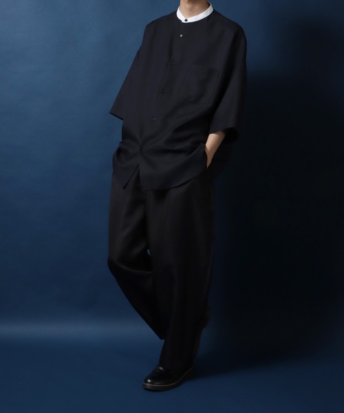 ANPAS(アンパス)の「ANPAS Twill Fabric Oversized Drop Shoulder Band Collar Shirt/ANPAS 別注 ツイル オーバーサイズ ドロップショルダー バンドカラーシャツ 半袖シャツ メンズ ワイドシルエット(シャツ/ブラウス・メンズ・ベージュ系その他/ホワイト系その他/ブラック/ホワイト/グレー系その他/ブラック系その他/ベージュ/ライトグレー・L/M)」の22枚目の写真