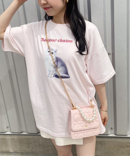 one after another NICE CLAUP（ワンアフターアナザーナイスクラップ）の「ねこプリントBIG Tee（Tシャツ/カットソー・レディース・ピンク系その他/ホワイト/ピンク/ホワイト系その他・FREE）」の3枚目の写真