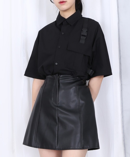 Figments（フィグメンツ）の「合皮台形ミニスカート（スカート・レディース・ブラック・FREE）」の7枚目の写真