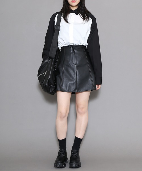Figments（フィグメンツ）の「合皮台形ミニスカート（スカート・レディース・ブラック・FREE）」の11枚目の写真