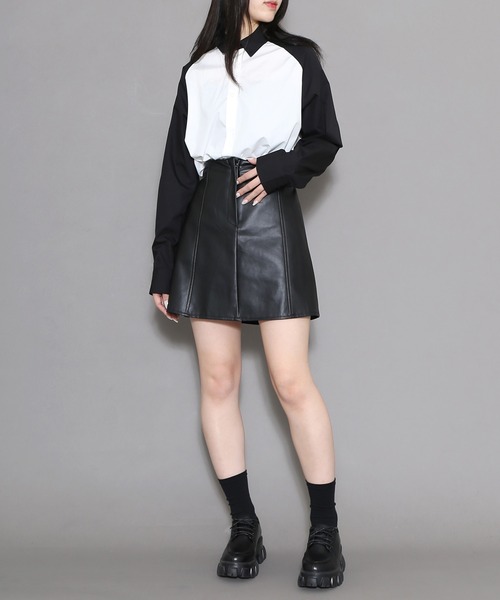 Figments（フィグメンツ）の「合皮台形ミニスカート（スカート）」 - WEAR