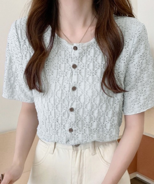 DIAVEL(ディアベル)の「【秋SALE特価中】レースニットトップス/かし半袖花柄ブラウス(シャツ/ブラウス・レディース・ホワイト/ブルー/ブラック/ホワイト系その他/アイボリー・M)」の5枚目の写真