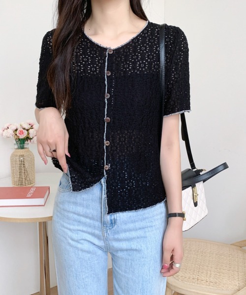 DIAVEL(ディアベル)の「【秋SALE特価中】レースニットトップス/かし半袖花柄ブラウス(シャツ/ブラウス・レディース・ホワイト/ブルー/ブラック/ホワイト系その他/アイボリー・M)」の20枚目の写真