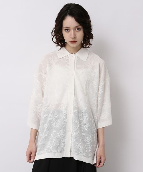 JEANASIS（ジーナシス）の「シアーレースジャガードシャツカーディガン/906113（カーディガン/ボレロ・レディース・ブラック/レッド/ホワイト・FREE）」の14枚目の写真