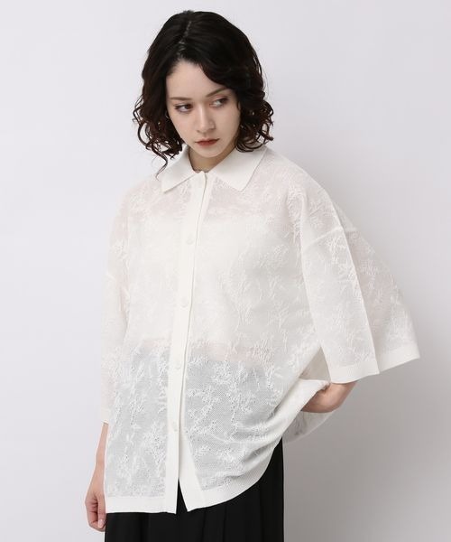 JEANASIS（ジーナシス）の「シアーレースジャガードシャツカーディガン/906113（カーディガン/ボレロ・レディース・ブラック/レッド/ホワイト・FREE）」の15枚目の写真