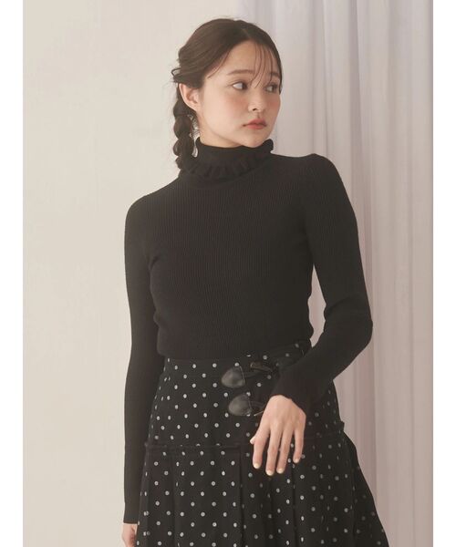 ✨️未使用級✨️シーニュ Lili袖 フリル タートル ニット 黒 リブ 長袖 ✨️未使用級✨️シーニュ Lili袖 フリル タートル ニット 黒 リブ