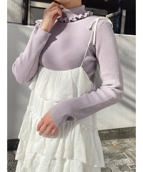 merry jenny（メリージェニー）の「frillリブタートルニット（ニット/セーター・レディース・ラベンダー/グリーン/アイボリー/ブルー/ブラック・FREE）」の5枚目の写真