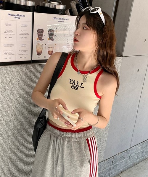 Revo.（レボ）の「【パット付き】YALL ロゴ アメリカンスリーブ タンクトップ アメスリ ブラトップ（タンクトップ・レディース・ホワイト/ブラウン/ライトイエロー/ブラック・FREE）」の14枚目の写真