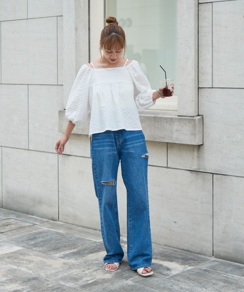 ブラウス シャツ ふくれジャガード2WAYオフショルブラウス レディース STYLEBLOCK ブラウス シャツ ふくれジャガード2WAYオフショル