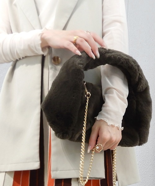 minia（ミニア）の「ワンハンドルファーバッグ ＜ ゴールドチェーン付きマルチWAY ＞（ハンドバッグ・レディース・ライム/アニマル/グレイッシュベージュ/チャコール・FREE）」の2枚目の写真