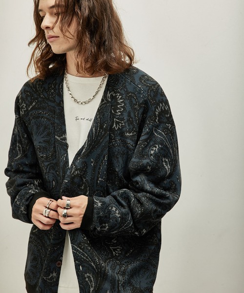 JUNRED（ジュンレッド）の「ジャカードペイズリールーズカーデ（カーディガン/ボレロ・メンズ・ブラック/グリーン/ブルー系その他4・S/M/L）」の3枚目の写真