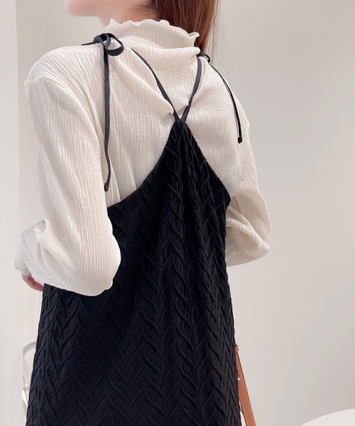 mily bilet(ミウィビレット)の「【mily bilet】大人リラックス。カットジャガードリーフ肩リボンキャミワンピース(ワンピース・レディース・アイボリー/ブラック・X-LARGE/LARGE/MEDIUM/SMALL)」の5枚目の写真