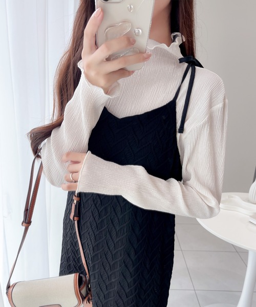 mily bilet(ミウィビレット)の「【mily bilet】大人リラックス。カットジャガードリーフ肩リボンキャミワンピース(ワンピース・レディース・アイボリー/ブラック・X-LARGE/LARGE/MEDIUM/SMALL)」の12枚目の写真