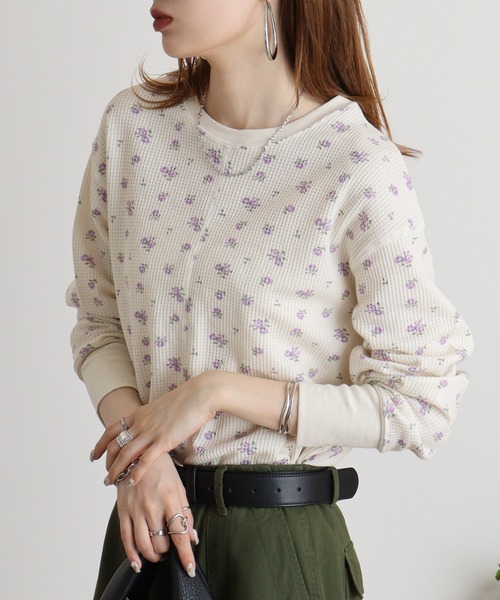 JEMORGAN（ジェーイーモーガン）の「JEMORGAN ワッフル花柄切替ロンT（パック入り）（Tシャツ/カットソー・レディース・ピンク/サックスブルー/ラベンダー・F）」の22枚目の写真