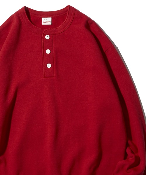 Healthknit（ヘルスニット）の「【Healthknit】Classic Sweat Henley L/S / ヘンリーネック スウェット（スウェット・メンズ・チャコールグレー/グリーン/ブルー/レッド/グレー/ブラック/マスタード/マルーン/ネイビー/サンドベージュ・MEDIUM/X-LARGE/LARGE）」の9枚目の写真
