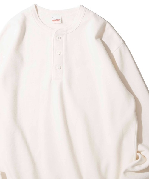 Healthknit(ヘルスニット)の「【Healthknit】Classic Sweat Henley L/S / ヘンリーネック スウェット(スウェット・メンズ・チャコールグレー/グリーン/ブルー/レッド/グレー/ブラック/マスタード/マルーン/ネイビー/サンドベージュ/オフホワイト/サックスブルー・MEDIUM/X-LARGE/LARGE)」の2枚目の写真
