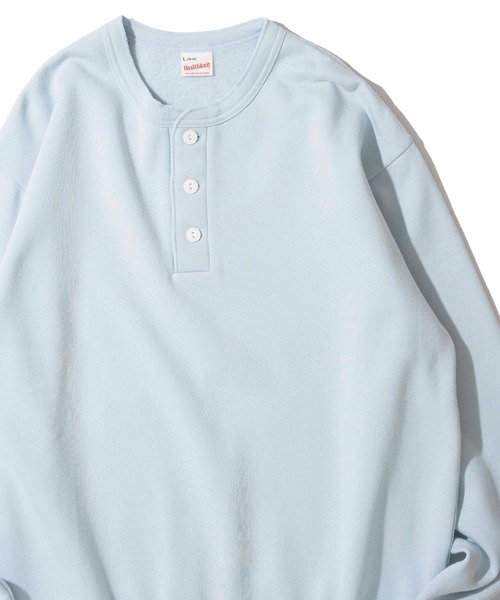 Healthknit(ヘルスニット)の「【Healthknit】Classic Sweat Henley L/S / ヘンリーネック スウェット(スウェット・メンズ・チャコールグレー/グリーン/ブルー/レッド/グレー/ブラック/マスタード/マルーン/ネイビー/サンドベージュ/オフホワイト/サックスブルー・MEDIUM/X-LARGE/LARGE)」の8枚目の写真