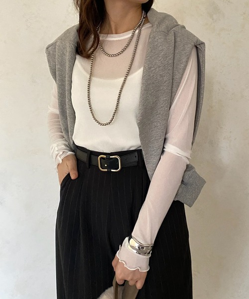 DouDou(ドゥドゥ)の「【WEB限定】 メロークルーネックプルオーバー(Tシャツ/カットソー・レディース・ベージュ/ブラック/オフホワイト・FREE)」の8枚目の写真