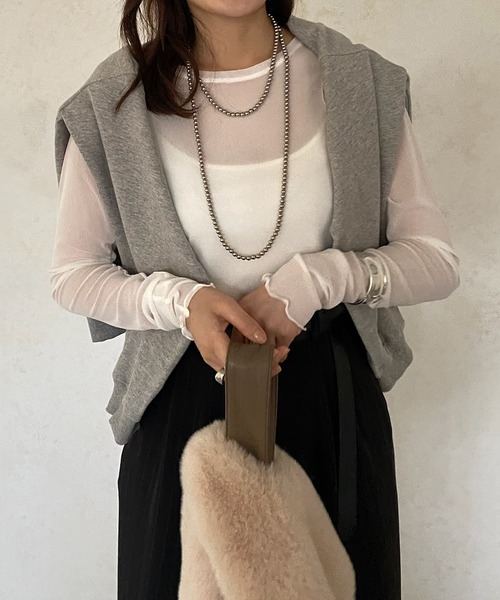 DouDou(ドゥドゥ)の「【WEB限定】 メロークルーネックプルオーバー(Tシャツ/カットソー・レディース・ベージュ/ブラック/オフホワイト・FREE)」の10枚目の写真