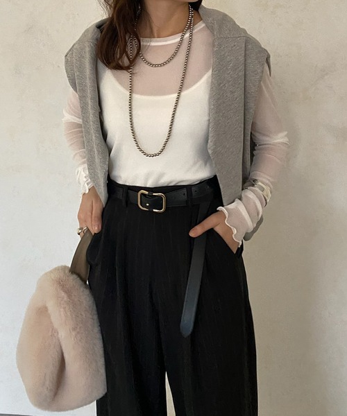 DouDou(ドゥドゥ)の「【WEB限定】 メロークルーネックプルオーバー(Tシャツ/カットソー・レディース・ベージュ/ブラック/オフホワイト・FREE)」の11枚目の写真