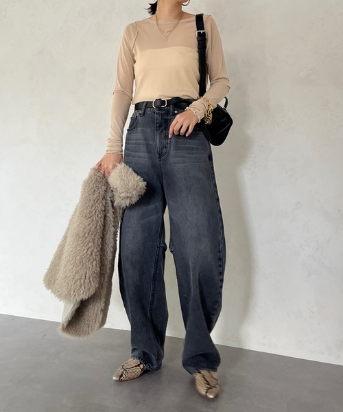 DouDou(ドゥドゥ)の「【WEB限定】 メロークルーネックプルオーバー(Tシャツ/カットソー・レディース・ベージュ/ブラック/オフホワイト・FREE)」の21枚目の写真