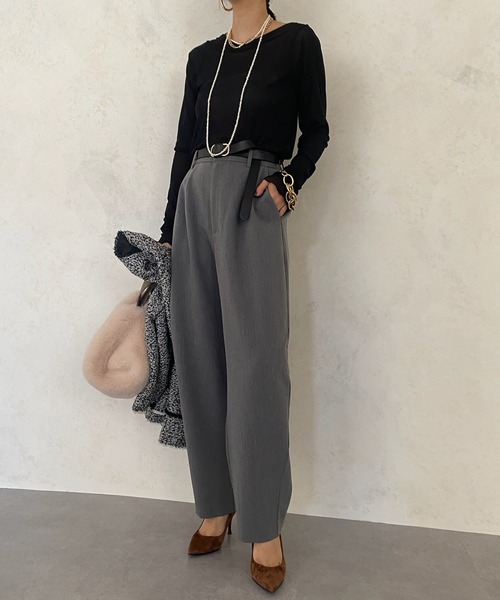 DouDou(ドゥドゥ)の「【WEB限定】 メロークルーネックプルオーバー(Tシャツ/カットソー・レディース・ベージュ/ブラック/オフホワイト・FREE)」の13枚目の写真