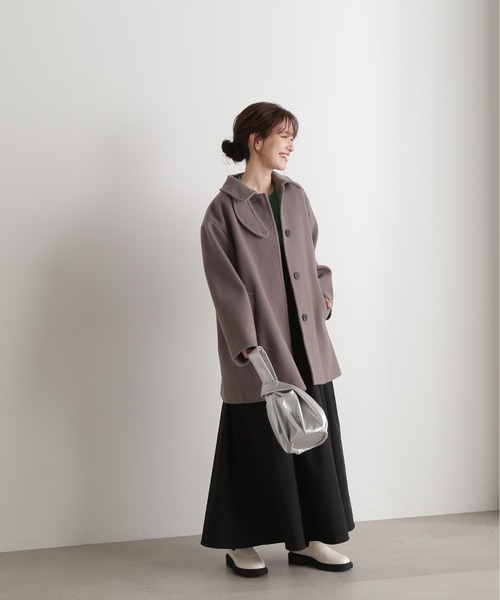 N.（N. Natural Beauty Basic）（エヌエヌナチュラルビューティーベーシック）の「【S Size Line】◆ビーバーメルトンステンカラーミディコート（ステンカラーコート・レディース・ブラック/アイボリー/グレー・SMALL/MEDIUM）」の15枚目の写真