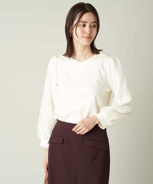 a.v.v（アーヴェヴェ）の「レーススリーブトップス（Tシャツ/カットソー・レディース・パープル/ブラック/ブラウン/アイボリー・36/40/34/38/42）」の15枚目の写真