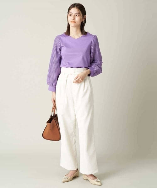 a.v.v（アーヴェヴェ）の「レーススリーブトップス（Tシャツ/カットソー・レディース・パープル/ブラック/ブラウン/アイボリー・36/40/34/38/42）」の20枚目の写真