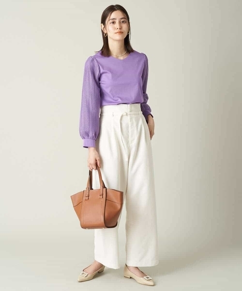 a.v.v（アーヴェヴェ）の「レーススリーブトップス（Tシャツ/カットソー・レディース・パープル/ブラック/ブラウン/アイボリー・36/40/34/38/42）」の21枚目の写真