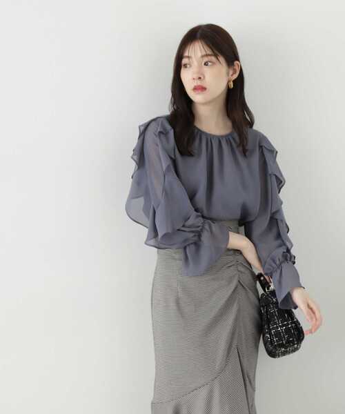 PROPORTION BODY DRESSING（プロポーションボディドレッシング）の「ラッフルシアーブラウス / 1213210905（シャツ/ブラウス・レディース・ブルー/グレー/ホワイト系その他・MEDIUM/SMALL）」の3枚目の写真