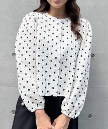 しわ加工ドットプリントクロップドブラウス
