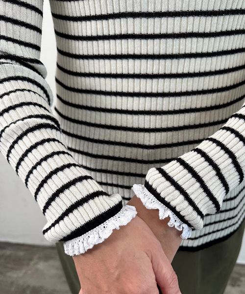 vent blanc(ヴァンブラン)の「vent blanc ヴァンブラン コットンリブレース付プルオーバー(ニット/セーター・レディース・ブラック/ブラック系その他/オフホワイト/キナリ/チャコールグレー・FREE)」の14枚目の写真