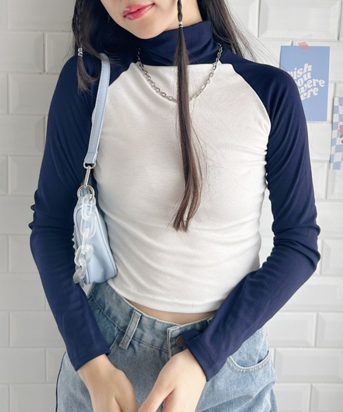 √nuage（ルートニュアージュ）の「ハイネックラグランスリーブミニトップス（Tシャツ/カットソー・レディース・ホワイト/グレー・FREE）」の4枚目の写真