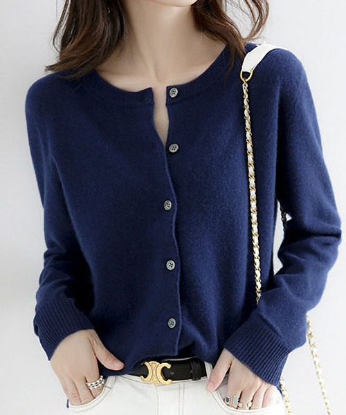 最終値下げCELFORD ネイビー ボタン付きカーディガン 新品 セール】ニット クルーネック カーディガン（カーディガン/ボレロ