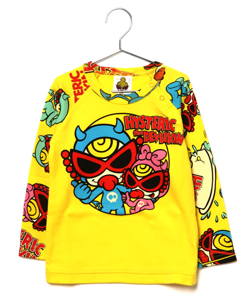 HYSTERIC MINI（ヒステリックミニ）の「BABY HYSTERIC DEVILKIN JOINING PINKY ラグランTシャツ（Tシャツ/カットソー・キッズ・ホワイト/ブラック/イエロー・80/90）」の3枚目の写真
