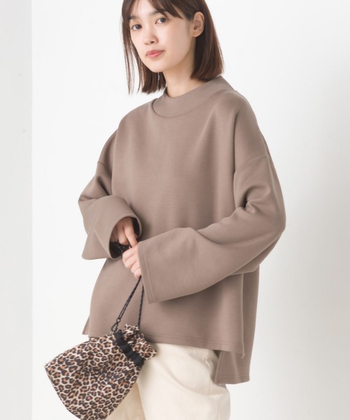 OMNES（オムネス）の「ダンボールニットスタンドカラー長袖プルオーバー（Tシャツ/カットソー・レディース・カーキ/モカ/ブラック/アイボリー・FREE）」の3枚目の写真