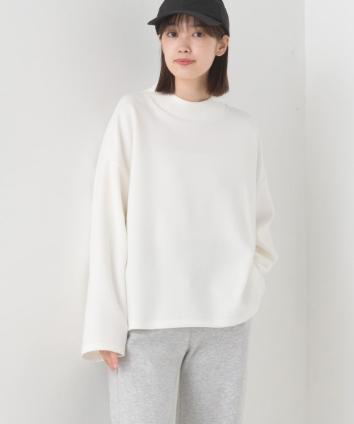 OMNES（オムネス）の「ダンボールニットスタンドカラー長袖プルオーバー（Tシャツ/カットソー・レディース・カーキ/モカ/ブラック/アイボリー・FREE）」の5枚目の写真