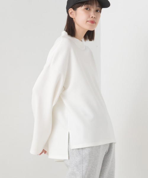 OMNES（オムネス）の「ダンボールニットスタンドカラー長袖プルオーバー（Tシャツ/カットソー・レディース・カーキ/モカ/ブラック/アイボリー・FREE）」の6枚目の写真