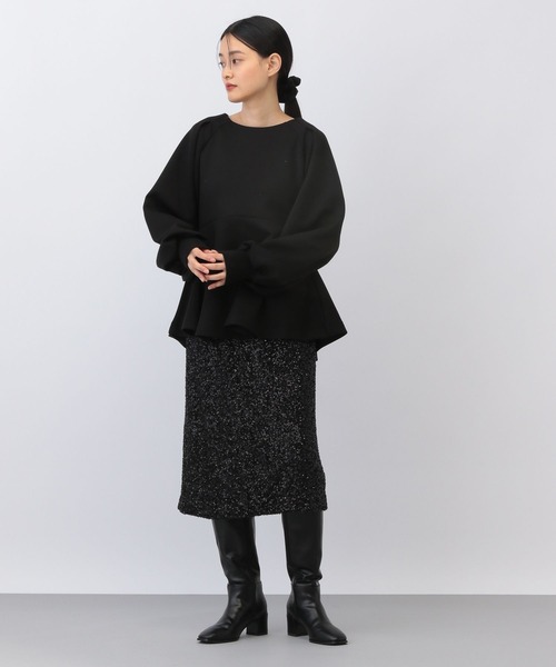 A part by（アパートバイ）の「ダンボールペプラムプルオーバー_長袖/（Tシャツ/カットソー・レディース・アイボリー/ブラック・FREE）」の5枚目の写真